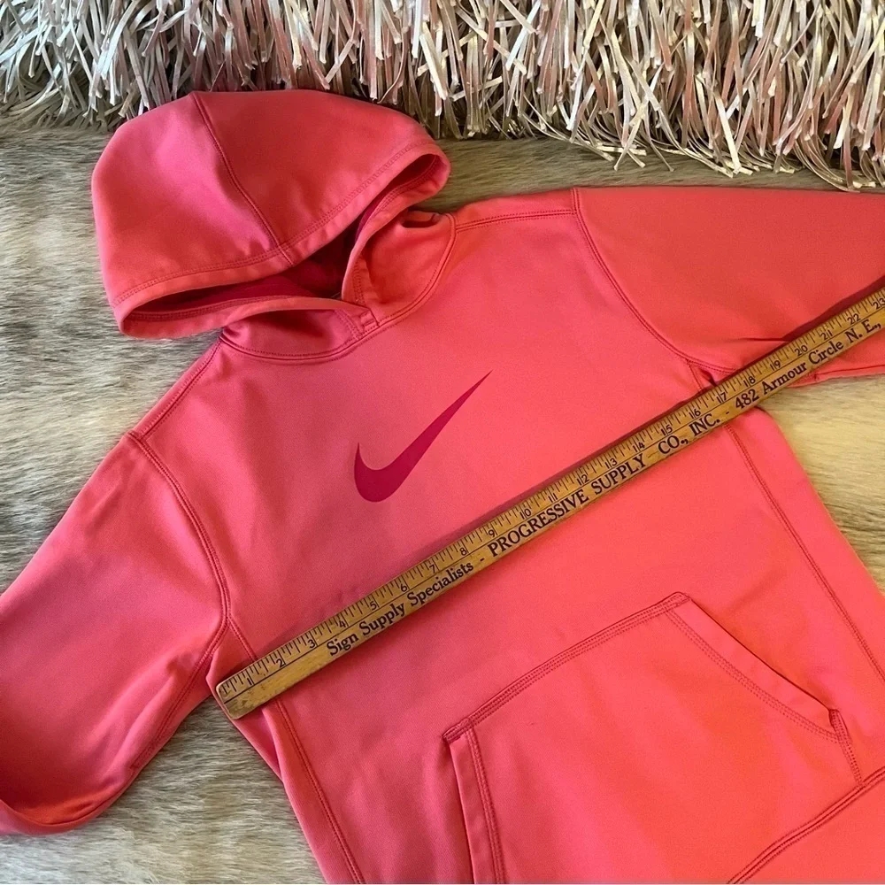 NIKE Hoodie Pink Swoosh Long Sleeve THERMA FIT Comfy L Fleece Lined